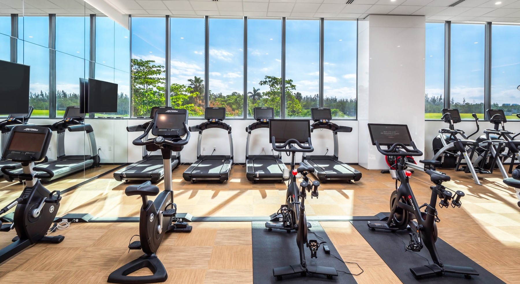 a gym with exercise equipment