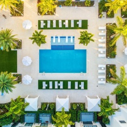 aerial of a pool in a courtyard