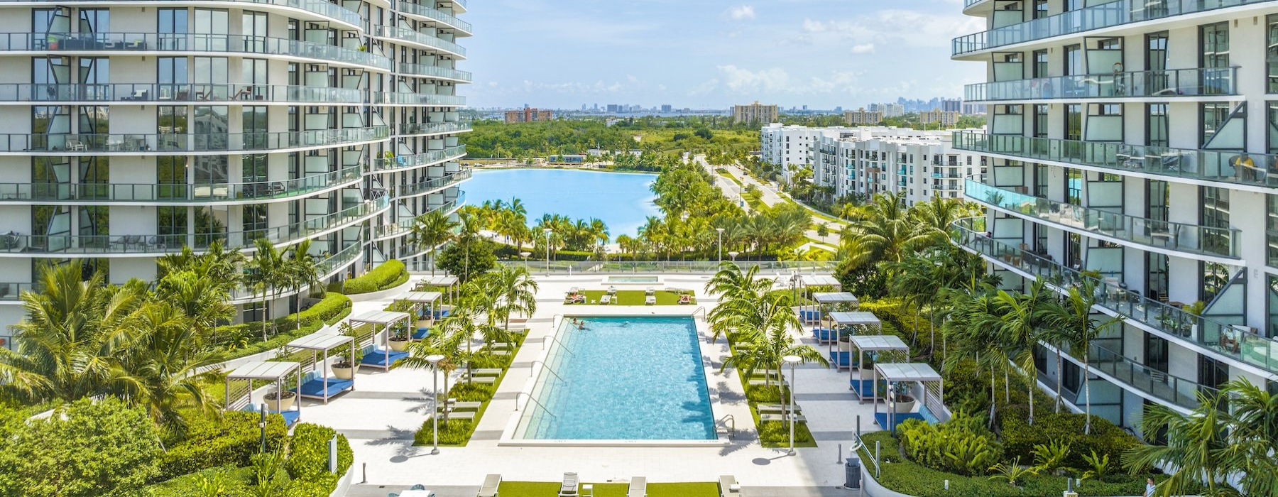 a courtyard with a swimming pool