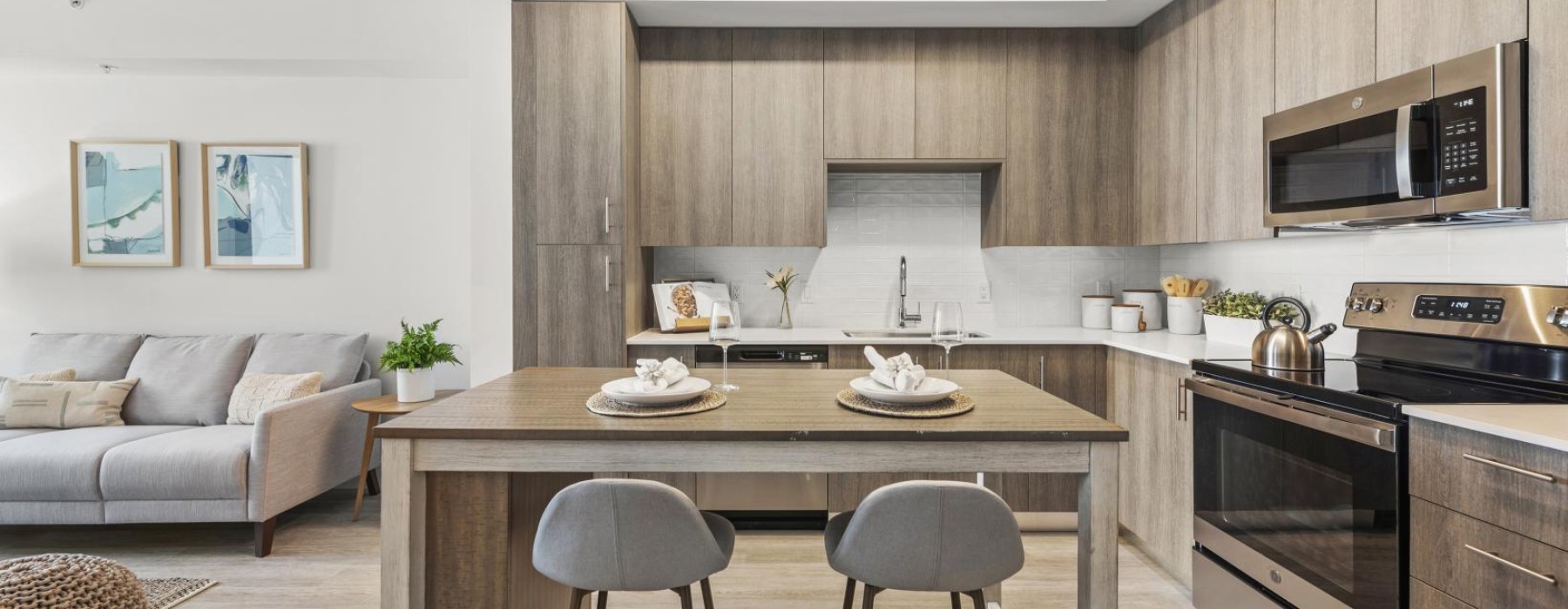a kitchen with a table and chairs
